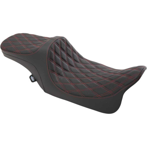 DRAG SPECIALTIES 0801-1310 Drag Specialties Predator Iii 2-Up Seat - Double Diamond - Red Thread - Fl '99-'07