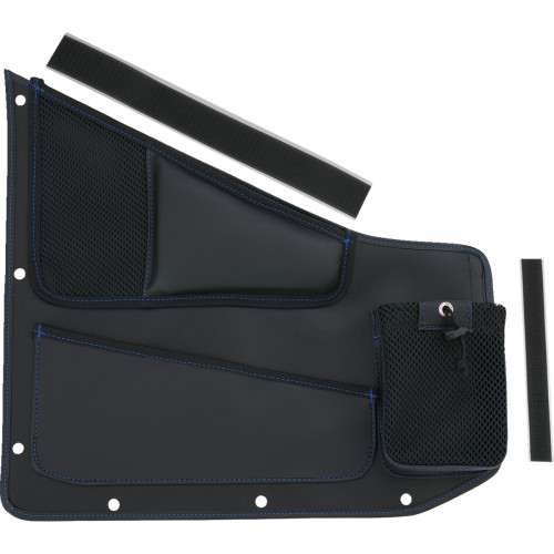 Show Chrome Kaliber Side Organizer - Driver And Passenger - Black W/ Blue Stitching H44-7Blu