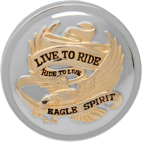 DRAG SPECIALTIES DS-390148 Drag Specialties "Live To Ride" Gas Cap - Non-Vented - Chrome With Gold
