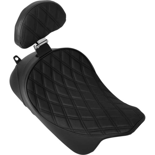 DRAG SPECIALTIES 0801-1955 Solo Front Seat - Double Diamond - Black Sittch - W/ Backrest Option - Fl '08-'23