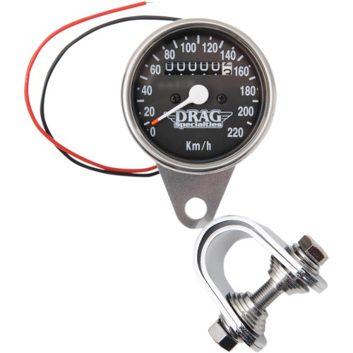 Drag Specialties 2.4" Kph Mini Led Mechanical Speedometer/Indicators - Chrome Housing - Black Face - 2:1