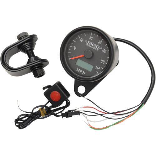 Drag Specialties Programmable Mini Electronic Speedometer With Odometer/Tripmeter - 2.4" - Matte Black