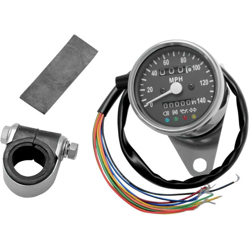 DRAG SPECIALTIES 2210-0208 Drag Specialties Mph Mini Mechanical Speedometer With Led Indicators - Black Face - 2:1 Ratio - 2.4"