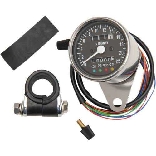 DRAG SPECIALTIES 2210-0207 Drag Specialties Kph Mini Mechanical Speedometer With Led Indicators - Black Face - 2:1 Ratio - 2.4"