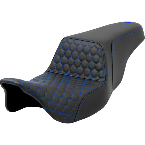 SADDLEMEN 80807B17701 Step-Up Seat - Honeycomb - Blue Stitching - Fl '08-'23 808-07B-17701