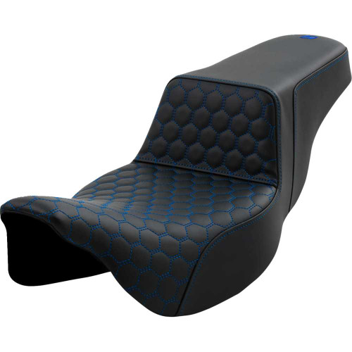 SADDLEMEN 80807B17801 Step-Up Seat - Honeycomb - Extended Reach - Blue Stitching - Fl '08-'23 808-07B-17801