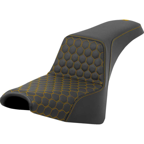 SADDLEMEN 8183017707 Step-Up Seat - Honeycomb - Gold Stitching - Fxbb/Fxst '18-'24 818-30-17707