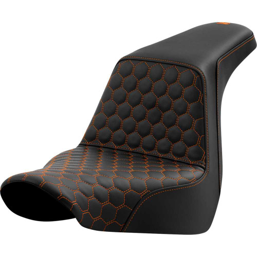 SADDLEMEN 8182917703 Step-Up Seat - Honeycomb - Orange Stitching - Fl/Fx '18-'24 818-29-17703