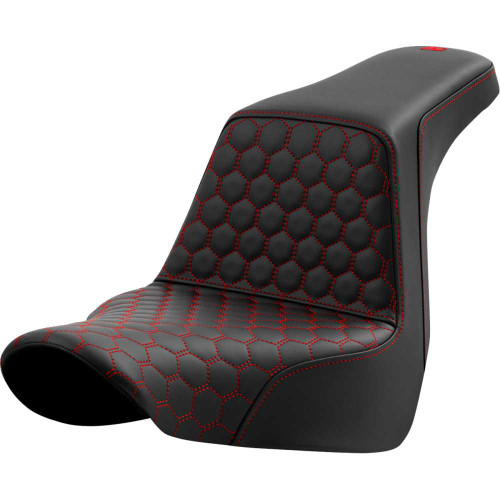 SADDLEMEN 8182917704 Step-Up Seat - Honeycomb - Red Stitching - Fl/Fx '18-'24 818-29-17704