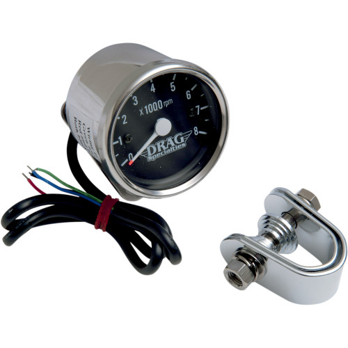 Drag Specialties 2.4" Mini Electronic 8000 Rpm Tachometer - Chrome Housing - Black Face