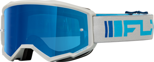 Fly Racing Zone Goggle Silver/Blue W/ Dark Blue Mirror/Smoke Lens 37-51523