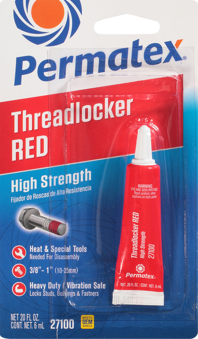 PERMATEX 27100 Permatex High Strength Threadlocker Red 6 Ml 27100