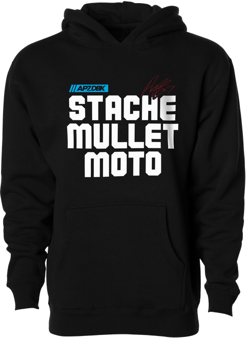 Dbk YHAP-STACHEMULL-L Dbk Stache Mullet Moto Yth Hoodie Black Yl Yhap-Stachemull-L