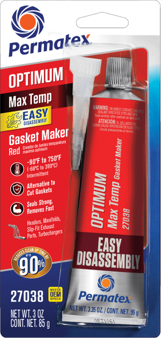 PERMATEX 27038 Permatex Optimum Red Rtv Silicone 3 Oz 12/Case 27038