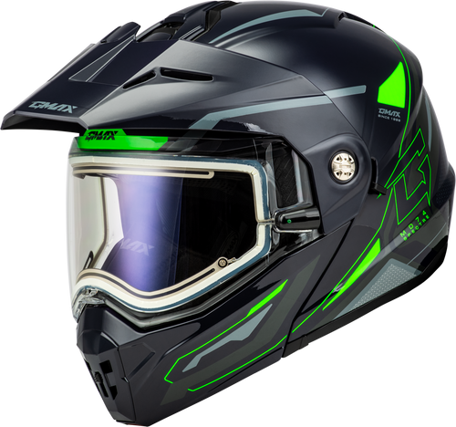 Gmax Md-74S Spectre Snow Helmet W/ Elec Shield Grey/Neon Green 2X M10742768