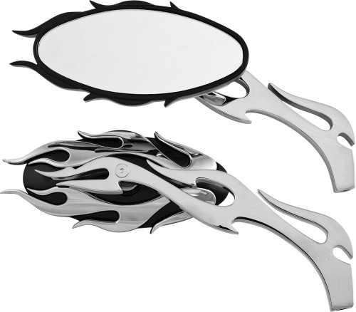 Harddrive Mirrors Flame W/Flame Stem Black/Chrome 18-397