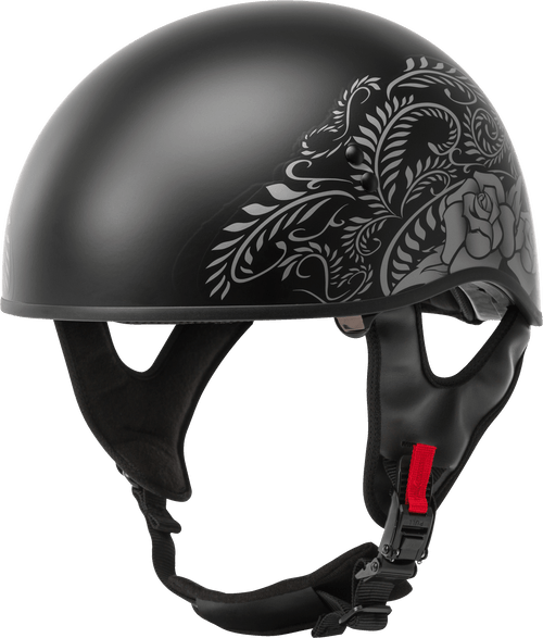 Gmax Hh-65 Half Helmet Rose Naked Matte Black/Silver Lg H1657076