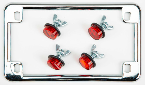 CHRIS PRODUCTS 0602 Chris Products License Plate Frame W/4 Red Reflectors Chrome 0602