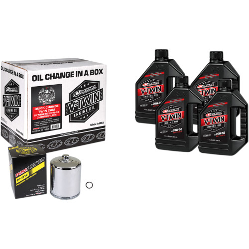 Maxima Racing Oil Quick Change Twin Cam Synthetic 20W-50 Oil Change Kit - Chrome Filter 90-119014Pc