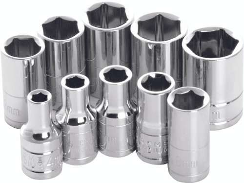 Performance Tool 10 Pc 1/4" Met Socket Set Shallow W36202