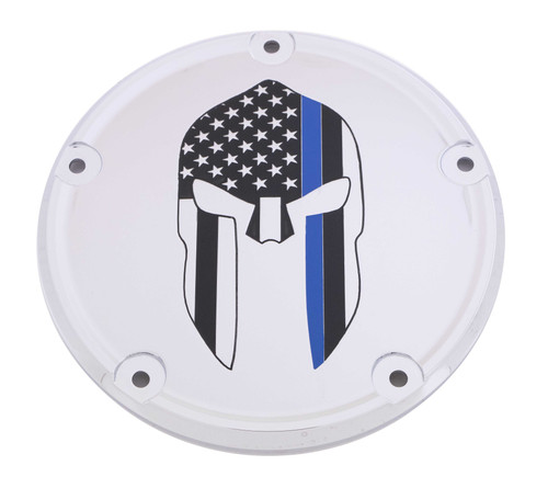 Custom Engraving LE02-67 Custom Engraving 6 M8 Softail Derby Cover Sparta Blue Line Chrome Le02-67