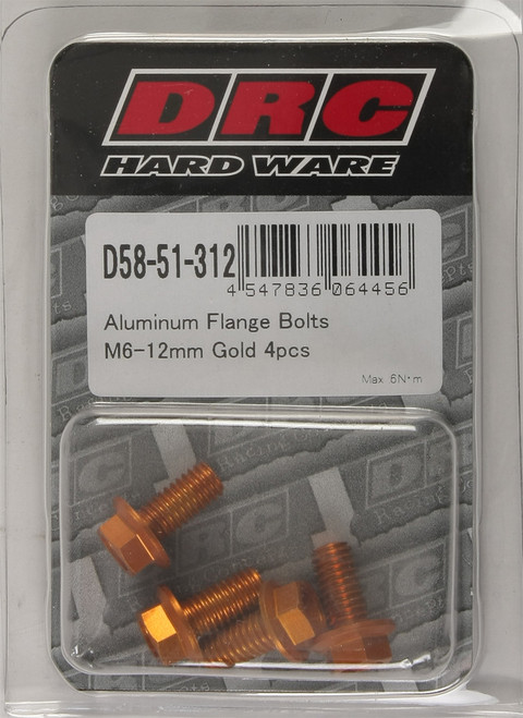 Drc Aluminum Flange Bolts Gold M6X12Mm 4/Pk D58-51-312