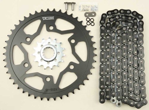 VORTEX CK6354 Vortex Sprocket/Chain Kit Stl/Stl 15/45T Sil Rx3 520-114L Blk Ck6354