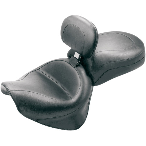 Mustang Seat - Vintage - Wide - Touring - With Driver Backrest - Two-Piece - Smooth - Black - Roadstar 79191