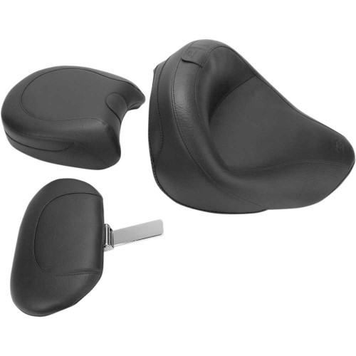 MUSTANG 79351 Mustang Seat - Vintage - Wide - Touring - With Driver Backrest - Two-Piece - Smooth - Black - Vn1600 79351