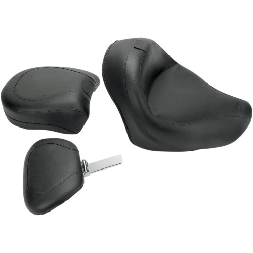 Mustang Seat - Vintage - Wide - Touring - With Driver Backrest - Two-Piece - Smooth - Black - Vt750 Aero 79391