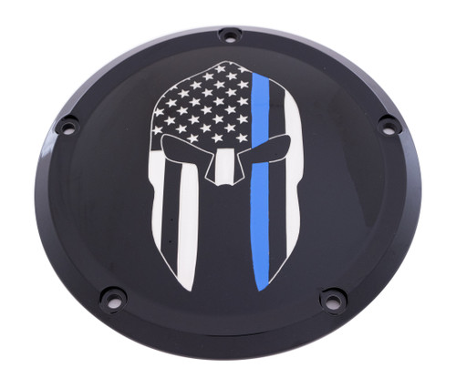 Custom Engraving 7   M8 Flt/Flh Derby Cover Sparta Blue Line Black Le02-46Bg