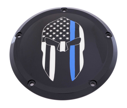 Custom Engraving LE02-46BG Custom Engraving 7 M8 Flt/Flh Derby Cover Sparta Blue Line Black Le02-46Bg