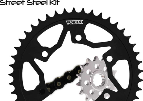 VORTEX CK4129 Vortex Sprocket/Chain Kit Stl/Stl 16/43T Sil Sx3 525-110L Blk Ck4129