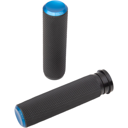 Arlen Ness Grips - Knurled - Tbw - Blue 07-345