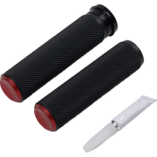 Arlen Ness Grips - Knurled - Tbw - Red 07-346