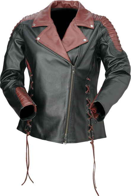 Z1R 2813-1016 Z1R Women'S Combiner Leather Jacket - Black/Red - 3W