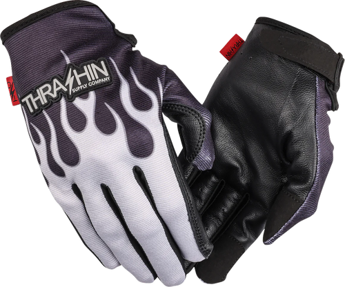 Thrashin Supply Co. Glove Flame Stealth Leather Palm Gray Large Sv1-22-10