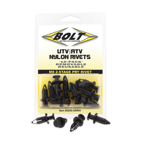 BOLT MOTORCYCLE ACCESSORIES 2005-0RRIV Bolt Motorcycle Accessories M8 Pry Rivet Kit 10/Pk 2005-0Rriv