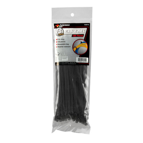 Performance Tool 100 Pc 8" Cable Tie Set Black W2910