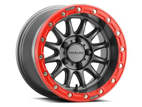 RACELINE WHEELS A14GR-51012+25 Raceline Wheels Raceline Alpha Gunmetal W/Red Ring 15X10 5X114.3 +25 A14Gr-51012+25