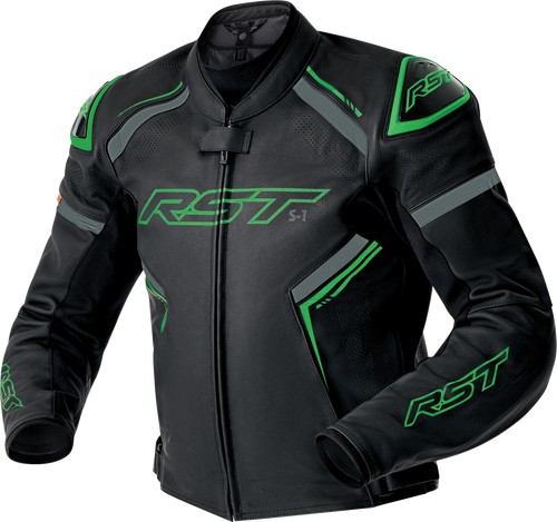 Rst 103605F.GRN-48 Rst S1 D3O Leather Jacket Blk/Gry/Flo Grn 2X 103605F.Grn-48