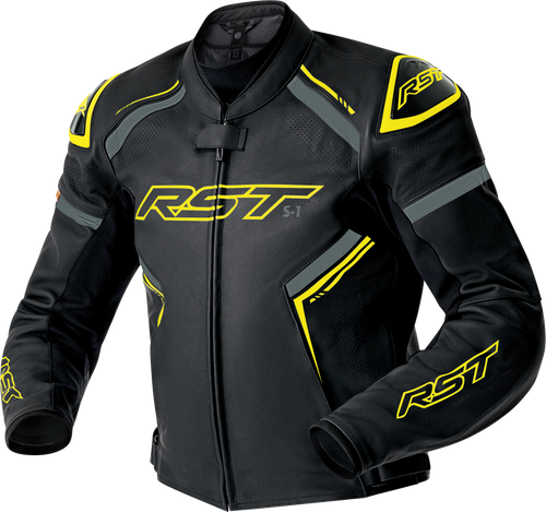 Rst 103605F.YEL-42 Rst S1 D3O Leather Jacket Blk/Gry/Flo Yel Md 103605F.Yel-42