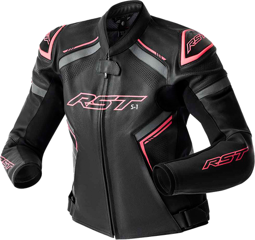 Rst 103626PNK-10 Rst S1 D3O Leather Ladies Jacket Blk/Flo Pink Sm 103626Pnk-10