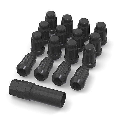 Lug Nut Set Black With Key & Valve Stem 3/8"24 (16Pcs) LKTE3802401