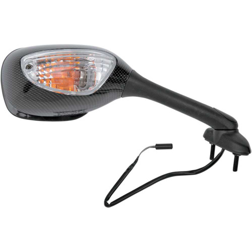 EMGO 2069793 Emgo Mirror - Side View - Lighted - Black/Carbon Fiber - Rectangle - Right - Suzuki 20-69793