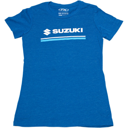 Factory Effex Women'S Suzuki Stripes T-Shirt - Heather Royal Blue - Xl 22-87436 Factory Effex Women'S Suzuki Stripes T-Shirt - Heather Royal Blue - Xl 22-87436