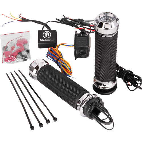 Performance Machine (Pm) Grips - Apex - Heated - Cable - Chrome 0063-2092-Ch