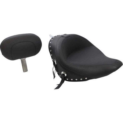 MUSTANG 79532 Mustang Wide Solo Seat - With Backrest - Black - Studded W/Concho - Softail '06-'10 79532