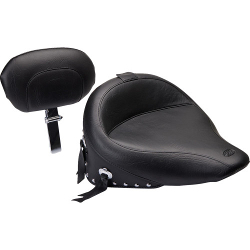 Mustang Wide Solo Seat - With Backrest - Black - Studded W/ Concho - Flst '00-'15 79485