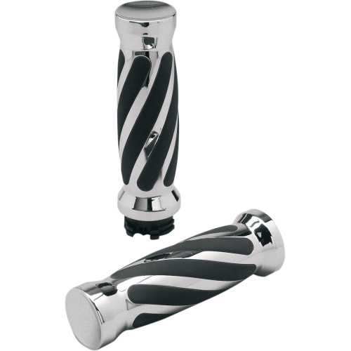 Pro-One Perf.Mfg. Grips - Twisted - Rubber - Cable - Chrome 802440